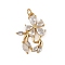 Brass Micro Pave Cubic Zirconia Pendants, Flower Charms, with Jump Ring, Long-Lasting Plated, Cadmium Free & Lead Free, Rack Plating, Real 18K Gold Plated, 25x17.5x3.5mm, Hole: 3mm