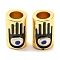 Brass Enamel Beads, Lead Free & Cadmium Free, Real 18K Gold Plated, Column with Hamsa Hand, Black, 9.5x6mm, Hole: 3.8mm