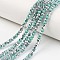 Electroplate Opaque Glass Beads Strands, Half Silver Plated, Faceted, Rondelle, Light Sea Green, 4x3mm, Hole: 0.4mm, about 110~115pcs/strand, 39~40cm