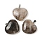 Natural Smoky Quartz Pendants, Heart Charms with Stainless Steel Snap on Bails, Staniless Steel Color, 27~28x28~28.5x10~12mm, Hole: 6.5x2.5mm