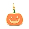 Halloween 304 Stainless Steel Charms, with Enamel and Jump Ring, Real 14K Gold Plated, Pumpkin Charm, Dark Orange, 14x12x1mm, Hole: 2.5mm