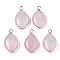 Natural Rose Quartz Pendants, with Golden Plated Brass Edge and Loop, Horse Eye, 25x14x5.5mm, Hole: 2.5mm