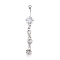 Piercing Jewelry, Brass Cubic Zirciona Navel Ring, Belly Rings, with 304 Stainless Steel Bar, Platinum, 65mm, Bar: 15 Gauge(1.5mm), Bar Length: 3/8