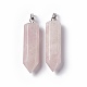 Кулоны из натурального розового кварца с двойной окантовкой G-G926-01P-08-2