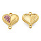 304 Stainless Steel Connector Charms, with Light Rose Rhinestone, Heart, Real 18K Gold Plated, 14x13x3mm, Hole: 1.2mm & 1.6mm