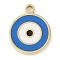 Ion Plating(IP) 304 Stainless Steel Enamel Charms, Manual Polishing, Flat Round with Evil Eye Charm, Real 18K Gold Plated, Cornflower Blue, 13x11x1.5mm, Hole: 1.4mm