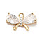 Brass Glass Charms, Bowknot, Real 18K Gold Plated, 7.5x13x3.5mm, Hole: 1mm