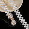 Alloy & Acrylic Imitation Pearl Beaded Elastic Chain Belts, White, Golden, Bowknot, 600~800mm