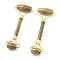 Natural Unakite Brass Face Massager, Facial Rollers, Golden, 142~150x54~58x19~22mm