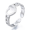 Non-Tarnish 304 Stainless Steel Heart with Chain Cuff Rings, Open Rings for Women Girls, Stainless Steel Color, US Size 6(16.9mm)