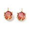 Brass Micro Pave Cubic Zirconia Charms, Cadmium Free & Nickel Free & Lead Free, Flat Round, Real 18K Gold Plated, Red, 8x6x4.8mm, Hole: 1.6mm