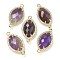 Natural Amethyst Faceted Horse Eye Connector Charms, Rack Plating Brass Micro Pave Clear Cubic Zirconia Links, Golden, 26.5~27x14x5mm, Hole: 1.6mm