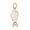 Brass Micro Pave Cubic Zirconia and Enamel Pendants, Fish, with Jump Ring, Real 18K Gold Plated, 16.5x6.5x2.5mm, Hole: 3.5mm