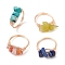 4Pcs 4 Style Natural & Synthetic Mixed Gemstone Chips Braided Bead Finger Rings, Copper Wire Wrap Stackable Rings, Light Gold, Inner Diameter: 18mm