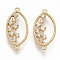 Brass Micro Pave Cubic Zirconia Links connectors, Nickel Free, Horse Eye, Clear, Real 18K Gold Plated, 19x9x2.5mm, Hole: 0.8mm