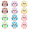 12Pcs 6 Colors PVC Cartoon Owl Doll Pendants, for Keychains, Mixed Color, 43x37x26mm, Hole: 3mm, 2pcs/color