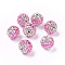 Polymer Clay Rhinestone Beads, Pave Disco Ball Beads, Round, Fuchsia, 16~17mm, Hole: 1.8mm