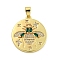 Real 18K Gold Plated Brass Micro Pave Cubic Zirconia Pendants, with Glass, Cadmium Free & Nickel Free & Lead Free, Flat Round with Bees, Colorful, 27.5x24.5x3.5mm, Hole: 5x3mm