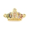 Real 18K Gold Plated Brass Micro Pave Cubic Zirconia Connector Charms, Cadmium Free & Nickel Free & Lead Free, Crown Links, Colorful, 9x16x3.5mm, Hole: 1mm