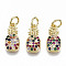 Brass Micro Pave Colorful Cubic Zirconia Charms, with Jump Rings, Nickel Free, Pineapple, Real 16K Gold Plated, 13.5x6.5x2mm, Jump Ring: 5x0.8mm, 3.4mm inner diameter