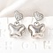 Heart with Butterfly Brass Micro Pave Clear Cubic Zirconia Dangle Stud Earrings, Cadmium Free & Lead Free, Long-Lasting Plated, Rack Plating, Platinum, 25.5x15.5mm