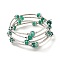 Fashion Wrap Bracelets, with Rondelle Glass Beads, Tibetan Style Bead Caps, Brass Tube Beads and Steel Memory Wire, Teal, Inner Diameter: 55mm