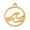 Ion Plating(IP) 304 Stainless Steel Pendants, Laser Cut, Golden, Flat Round Charm, Wave, 25x21.5x1mm, Hole: 2.5mm