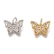 Brass Micro Pave Clear Cubic Zirconia Charms, Cadmium Free & Lead Free, Long-Lasting Plated, Butterfly, Mixed Color, 9x13x2mm, Hole: 3mm