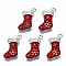 Alloy Enamel Pendants, Cadmium Free & Lead Free, Platinum, Christmas Sock, FireBrick, 19x14x2mm, Hole: 1.8mm