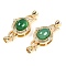 Brass Micro Pave Clear Cubic Zirconia Fold Over Clasps, Oval, with Natural Green Agate, Real 18K Gold Plated, 35mm
