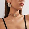 Oval Brass & Glass & Plastic Pearl Beaded Chain Collar & Stud Earrings Sets, Peru, 280mm