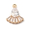 Brass Pendants, with Glass, Dress Shape, Golden, 16x13x4mm, Hole: 1.4mm