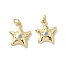 Brass Pave Cubic Zirconia Pendants, Star Charms, with Jump Ring, Rack Plating, Long-Lasting Plated, Cadmium Free & Lead Free, Real 18K Gold Plated, 14x11x2.5mm, Hole: 2mm