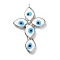 Handmade Evil Eye Lampwork Pendants, with Platinum Tone Tin Finding, Cadmium Free & Lead Free, Cross Charm, White, 71x43x5mm, Hole: 4.5mm