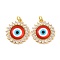 Rack Plating Brass Micro Pave Cubic Zirconia Pendants, with Glass, Long-Lasting Plated, Flower with Evil Eye, with Jump Ring, Real 18K Gold Plated, Red, 23x20x5mm
