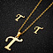 201 Stainless Steel Pendant Necklaces & Stud Earrings Sets, Golden, Letter T, 400mm