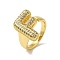 Letter Brass Micro Pave Clear Cubic Zirconia Open Cuff Ring for Women, Cadmium Free & Nickel Free & Lead Free, Real 18K Gold Plated, Letter F, 19.5x14.5mm, US Size 6(16.5mm)