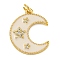 Rack Plating Brass Micro Pave Clear Cubic Zirconia Pendants, with Enamel and Jump Ring, Lead Free & Cadmium Free, Long-Lasting Plated, Moon, Real 18K Gold Plated, 20x16x2mm, Hole: 2.5mm