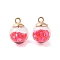 Glass Round Pendants, with Plastic Finding and Foam Glitter, Hot Pink, 21x16mm, Hole: 2.5mm