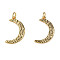 Brass Pendants, with Jump Rings, Nickel Free, Textured, Moon, Real 18K Gold Plated, 22.5x13x1.5mm, Jump Ring: 5x1mm, 3mm inner diameter