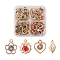 80Pcs 4 Style Rack Plating Eco-Friendly Iron Pendants, with Rhinestone, Flower & Heart & Round & Rhombus Charms, Mixed Color, 15~19x11~13x5~8.5mm, Hole: 1.2~1.5mm, 20Pcs/style