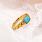 304 Stainless Steel Pave Synthetic Turquoise Finger Rings for Women, Rectangle, Real 18K Gold Plated, US Size 7(17.3mm)