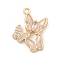 Brass Micro Pave Clear Cubic Zirconia Pendants, Nickel Free, with Shell, Butterfly Charms, Real 18K Gold Plated, 20x14x2.5mm, Hole: 1.5mm