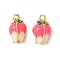 Brass Enamel Charms, Flower Charm, with Jump Ring, Lead Free & Cadmium Free, Long-Lasting Plated, Rack Plating, Real 18K Gold Plated, Hot Pink, 12.5x7.5mm, Hole: 3.4mm