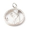Brass Micro Pave Clear Cubic Zirconia Pendants, Cadmium Free & Lead Free, Flat Round with Girl, Platinum, 22x17x3mm, Hole: 3.5mm