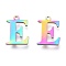 Ion Plating(IP) 304 Stainless Steel Charms, Laser Cut, Alphabet, Rainbow Color, Letter.E, 12x9x0.8mm, Hole: 1mm