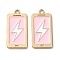 Rack Plating Alloy Enamel Pendants, Nickel Free, Rectangle with Lightning Charm, Golden, Pink, 24x12x1.5mm, Hole: 1.6mm
