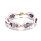 Natural Amethyst Chip & Shell Pearl Beaded Bracelet, Reiki Bracelet with Brass Magnetic Clasps, Pearl Beaded Ring Shape Link Bracelet for Her, Golden, 7-3/8 inch(18.8cm)