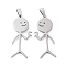 Non-Tarnish 201 Stainless Steel Pendants, Laser Cut, Human Charm, Stainless Steel Color, 35x15x1.5mm, Hole: 7x3.5mm