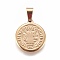 304 Stainless Steel Pendants, Flat Round with Saint Benedict, Golden, 20x17.5x2mm, Hole: 7x4mm